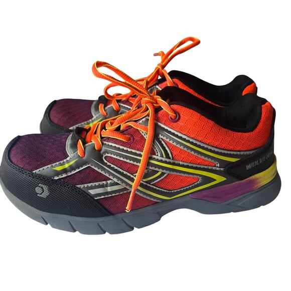 Wolverine Women's Steel Toe Memory Foam Orange Purple No Slip Work Shoe US 8W - Picture 1 of 11